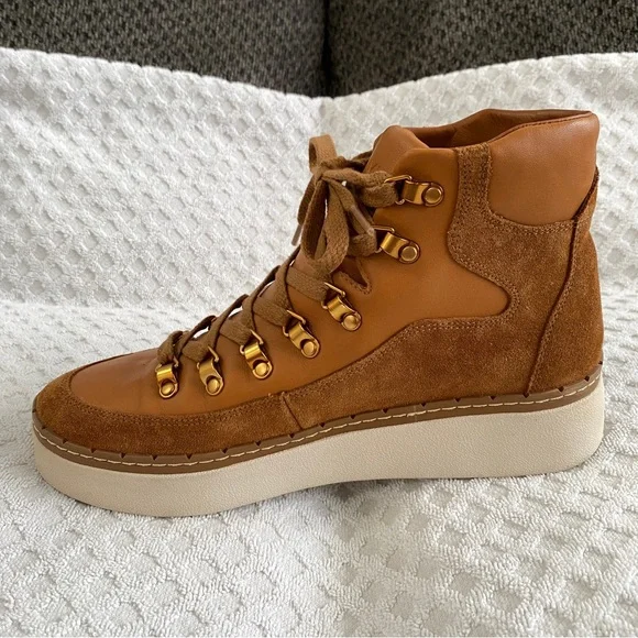 Vince Soren Suede & Leather High Top Sneaker Boot Tan Size 8M Retail $350 - Picture 9 of 13
